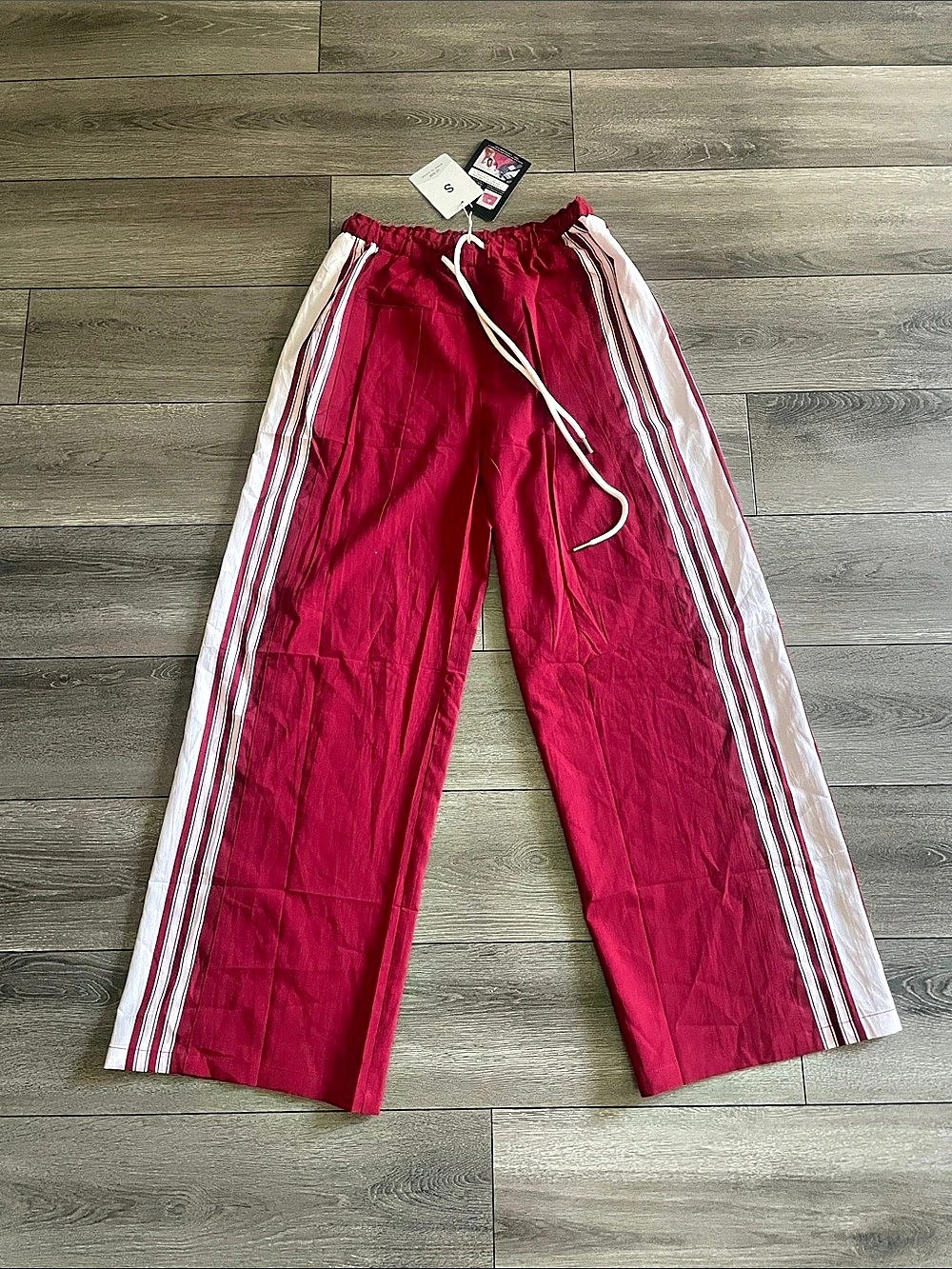Fashion Striped Track Pants in Red & White Size Small NWT